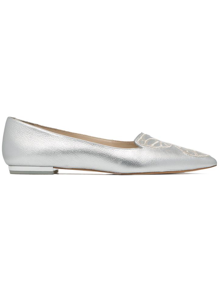 Sophia Webster Silver Bibi Embroidered Leather Ballerina Flats - Grey