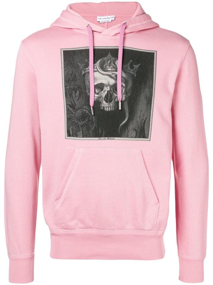 Alexander Mcqueen Crowned Skull Print Cotton Hoodie - Pink & Purple