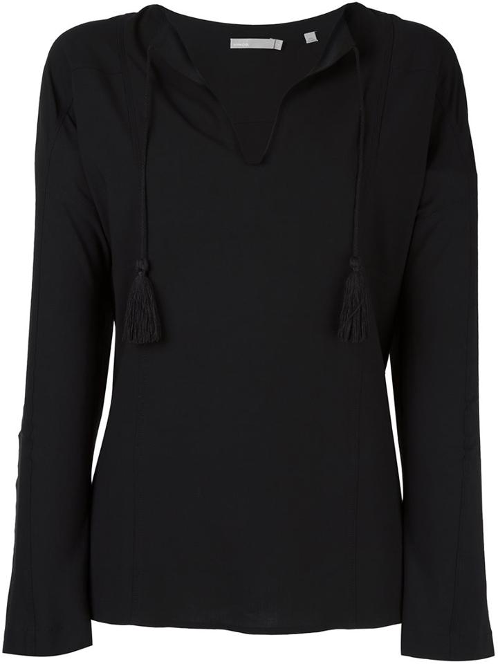 Vince Tassel Detail Blouse, Women's, Size: Xs, Black, Spandex/elastane/viscose/wool