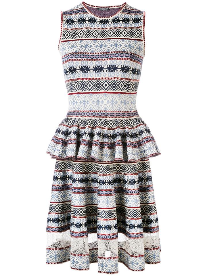 Alexander Mcqueen - Jacquard Peplum Dress - Women - Silk/polyamide/polyester/viscose - M, Women's, Blue, Silk/polyamide/polyester/viscose
