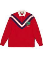Gucci Chevron Polo With Panther Face - Red
