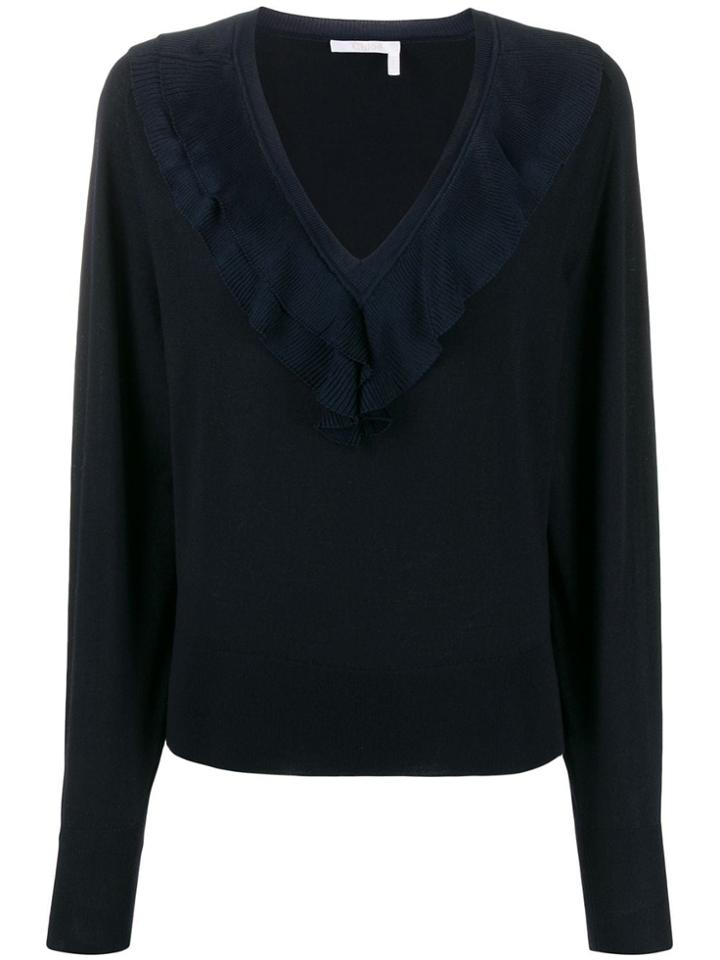 Chloé Ruffled Neck Jumper - Blue