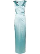 Talbot Runhof Draped Satin Long Dress - Blue