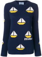 Prada Sailboat Print Sweater - Blue