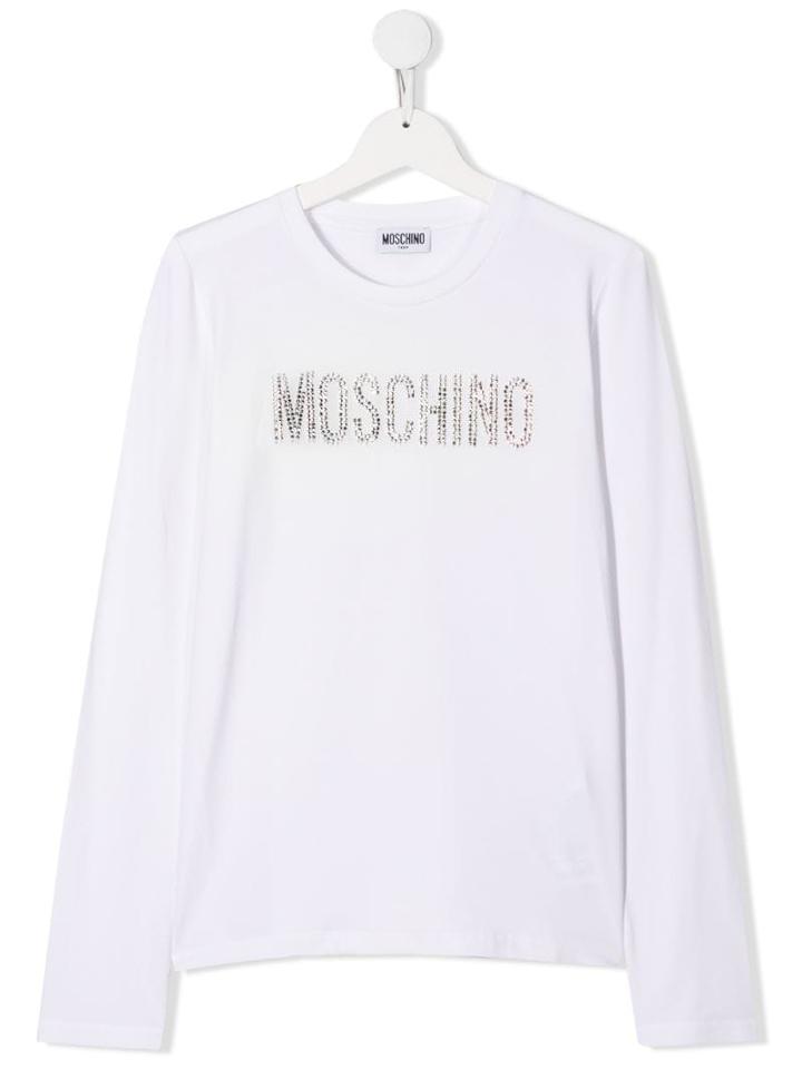 Moschino Kids Teen Embellished Logo Top - White