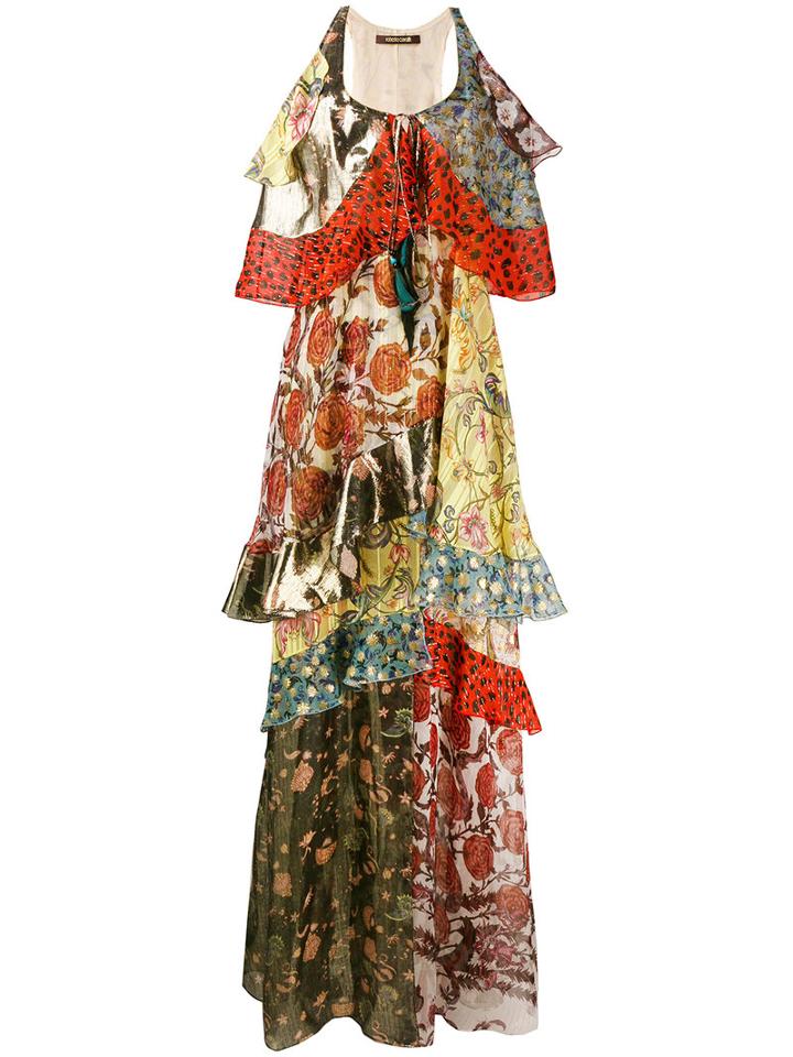 Roberto Cavalli - Ruffle Tier Printed Maxi Dress - Women - Silk/polyester - 38, Red, Silk/polyester