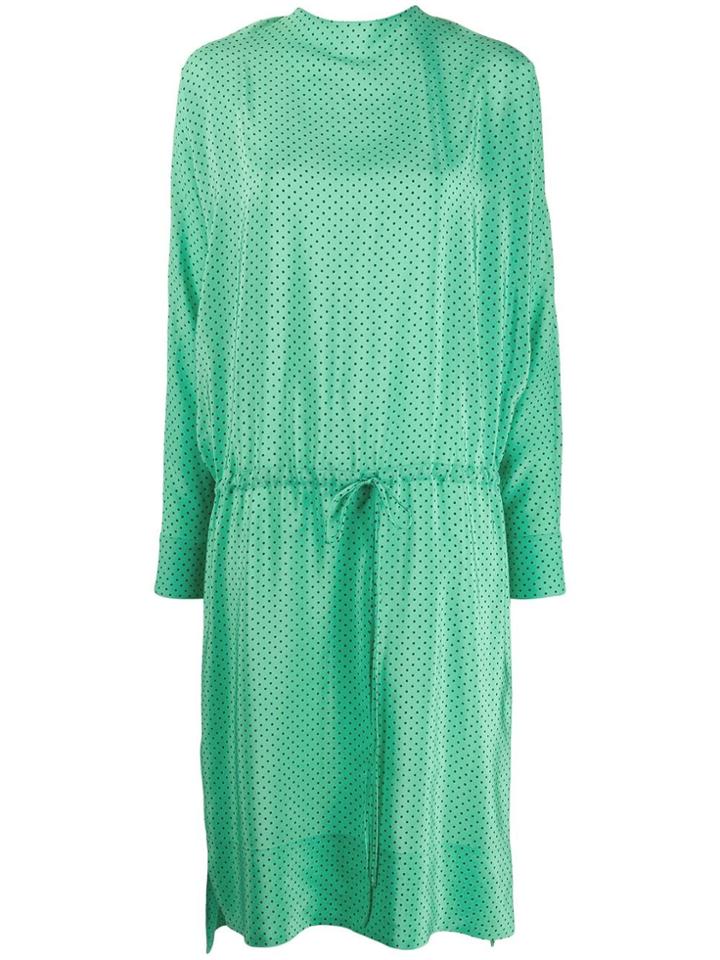 Plan C Polka Dot Drawstring Dress - Green