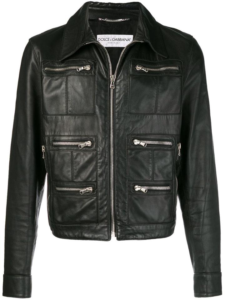 Dolce & Gabbana Vintage Multi-pockets Zipped Leather Jacket - Black