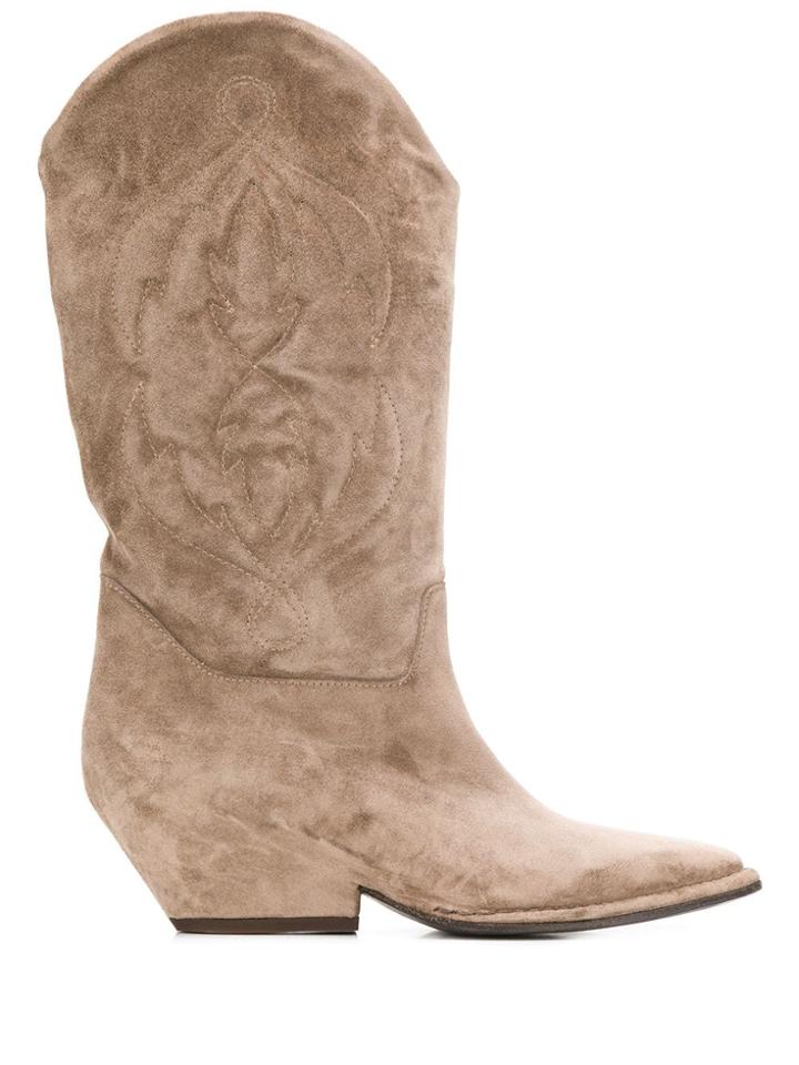 Del Carlo Undershot Heel Western Calf Boots - Grey
