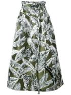 Oscar De La Renta Leaf Print Full Skirt - Green
