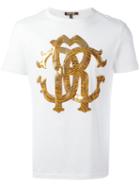 Roberto Cavalli Metallic Monogram Logo T-shirt, Men's, Size: Small, White, Cotton