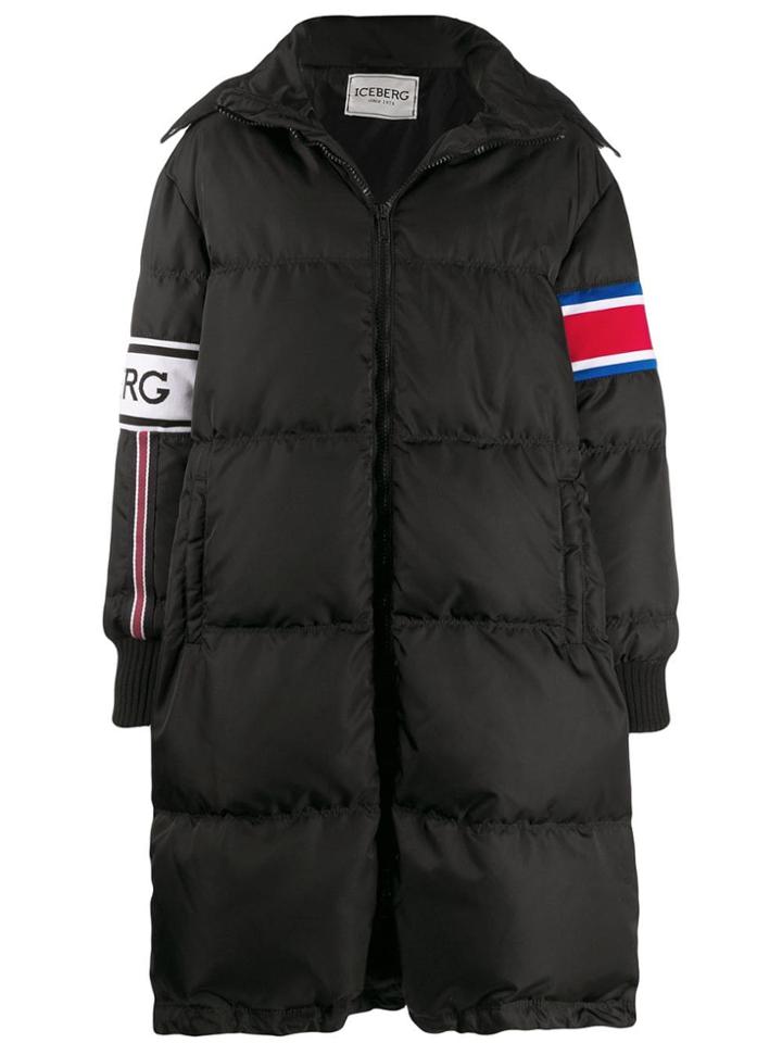 Iceberg Logo Stripe Padded Coat - Black