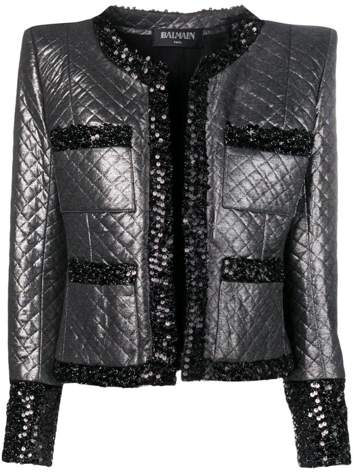Balmain Padded Tweed Jacket - Grey
