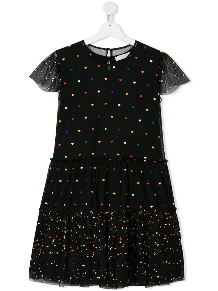 Stella Mccartney Kids Teen Heart-print Tulle Dress - Black