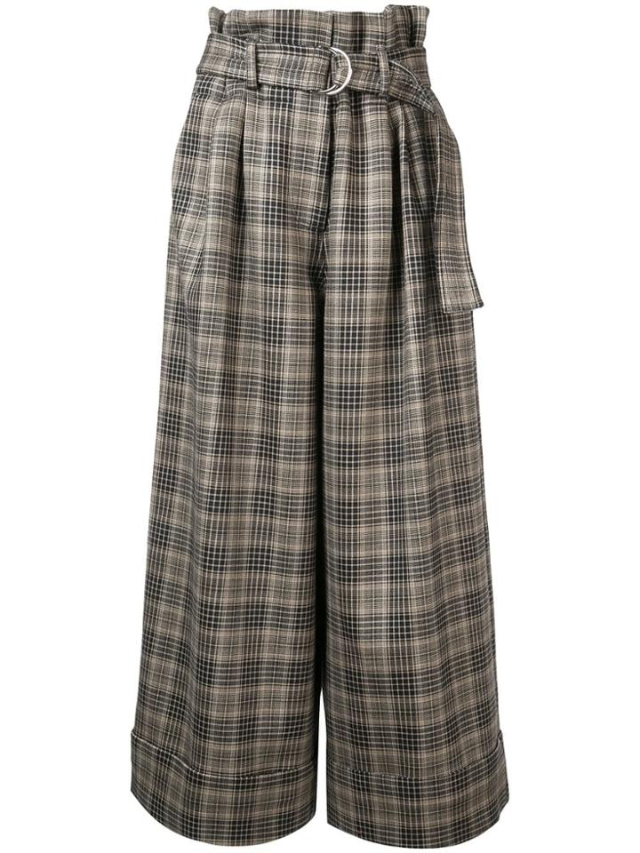 Adam Lippes Plaid Wide-leg Trousers - Brown
