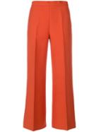 Fendi - Pleated Cropped Trousers - Women - Wool/silk - 42, Yellow/orange, Wool/silk