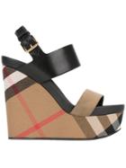 Burberry Checked Wedge Sandals - Black