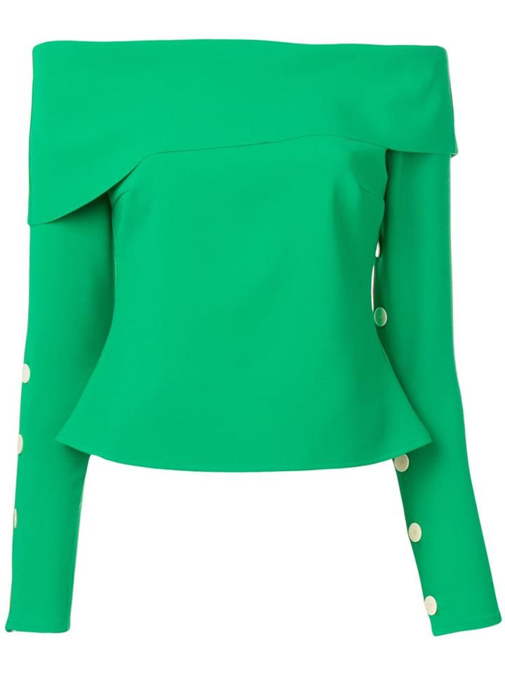 A.w.a.k.e. Mode Off-shoulder Button Top - Green