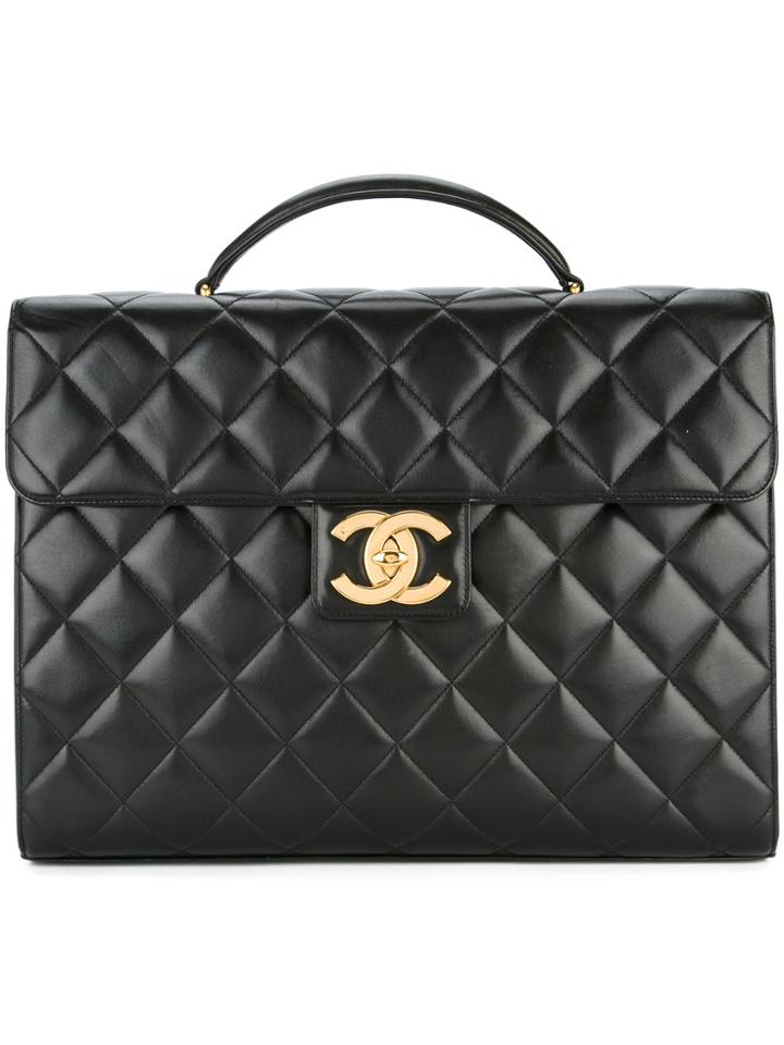 Chanel Vintage Quilted Business Briefcase - Black