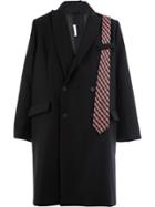 Delada Checked Tie Double Breasted Coat - Black