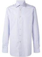 Kiton Pinstriped Button Down Shirt, Men's, Size: 45, Blue, Cotton