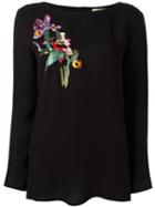 Etro Bird Embroidered Blouse, Women's, Size: 48, Black, Viscose/glass