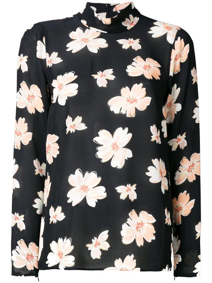 Joseph Flower Printed Mock Neck Blouse - Black