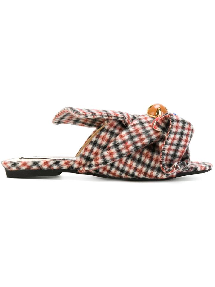 No21 Checked Mules - White