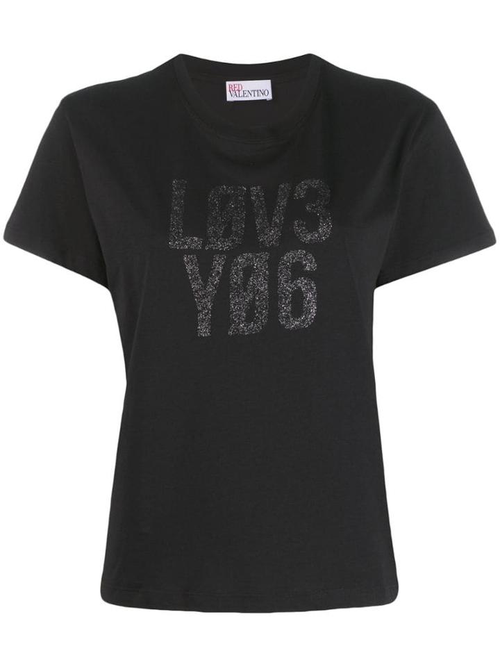 Red Valentino Love You Glitter Print T-shirt - Black