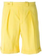 Carven Pleated Shorts, Men's, Size: 40, Yellow/orange, Cotton/spandex/elastane