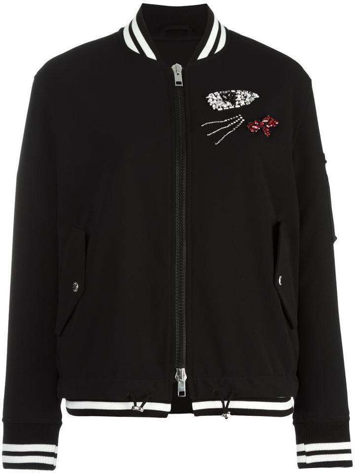 Ermanno Scervino Embellished Bomber Jacket, Women's, Size: 44, Black, Polyester/spandex/elastane/polyurethane