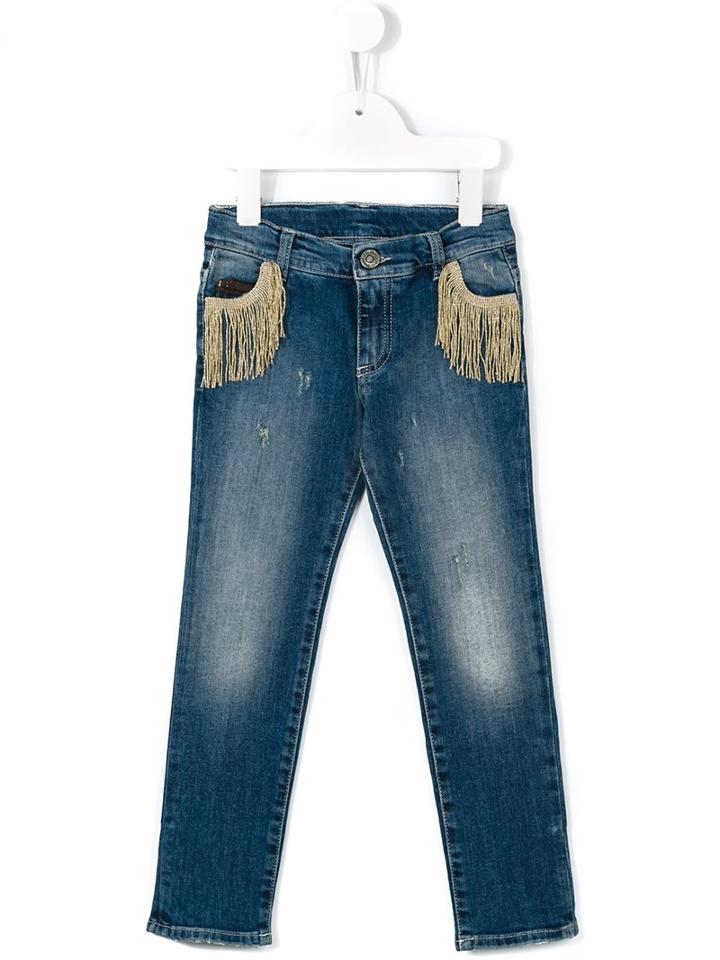 Douuod Kids Fringed Pocket Slim Jeans, Girl's, Size: 12 Yrs, Blue