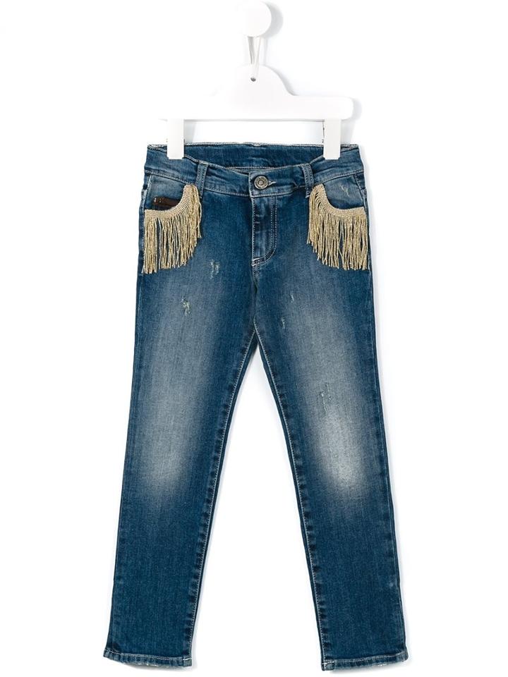 Douuod Kids Fringed Pocket Slim Jeans, Girl's, Size: 12 Yrs, Blue