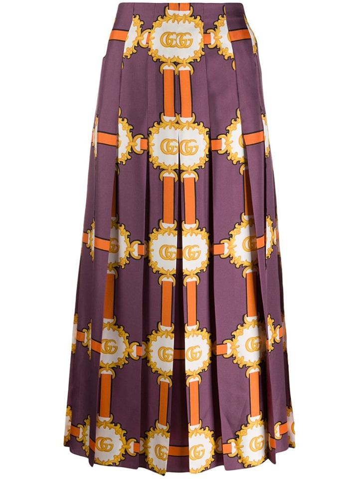 Gucci Printed Pleat Midi Skirt - Purple