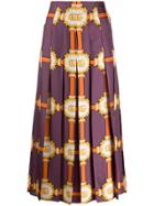 Gucci Printed Pleat Midi Skirt - Purple