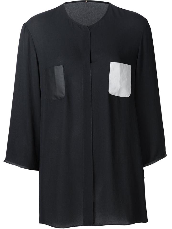 Peter Cohen Chest Pocket Blouse, Women's, Size: Small, Black, Polyester