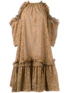 Msgm - Broderie Cold Shoulder Dress - Women - Cotton/polyester - 38, Brown, Cotton/polyester