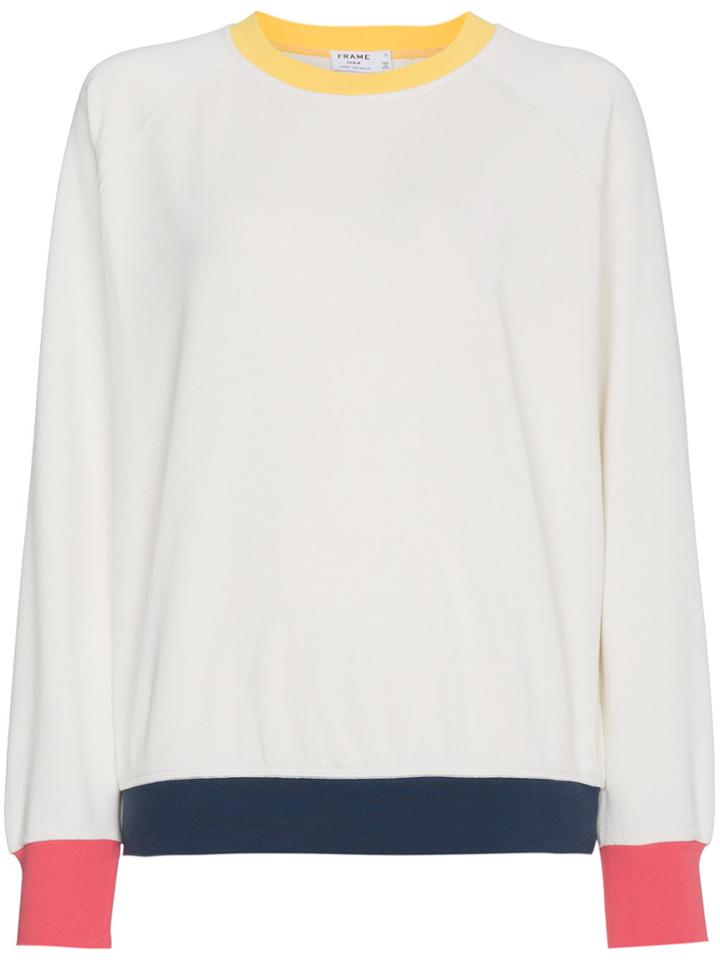 Frame Denim Contrast Hem Cotton Sweatshirt - White