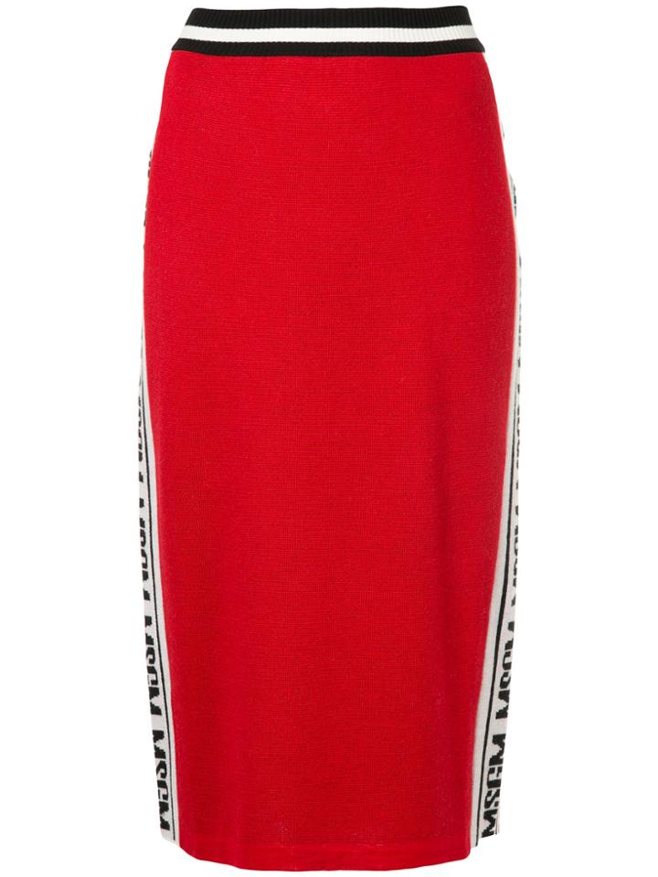 Msgm Fitted Skirt With Logo-ed Side - Red