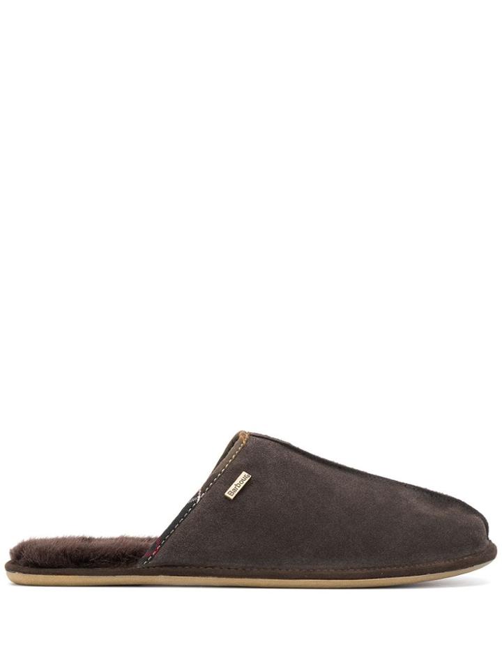 Barbour Logo Shearling Slippers - Brown