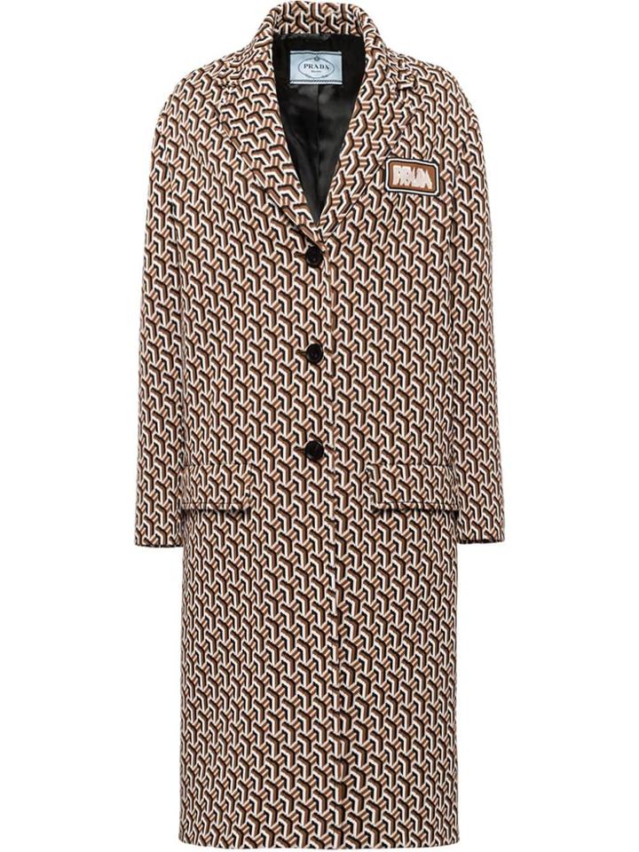 Prada Twist Motif Jacquard Coat - Brown