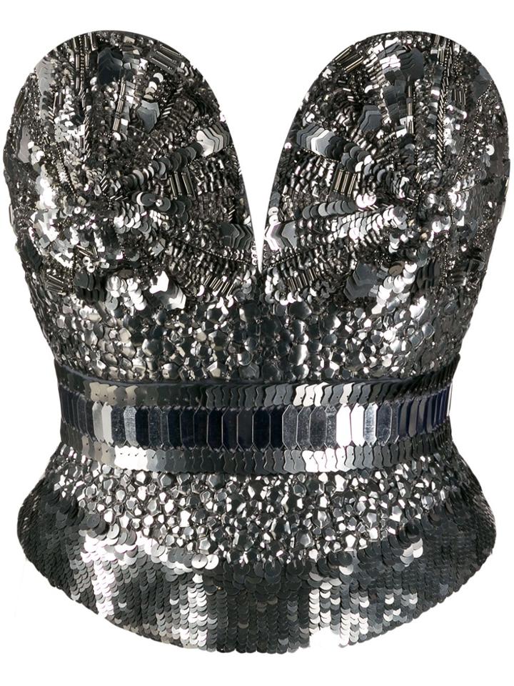 Alberta Ferretti Sequin Embroidery Fitted Top - Silver