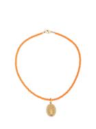 Nialaya Jewelry Beaded Jesus Pendant Necklace - Orange