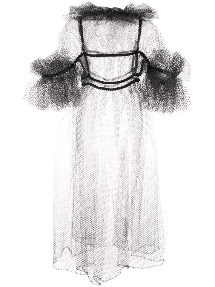 Noir Ruffle Sheer Flared Dress - Silver