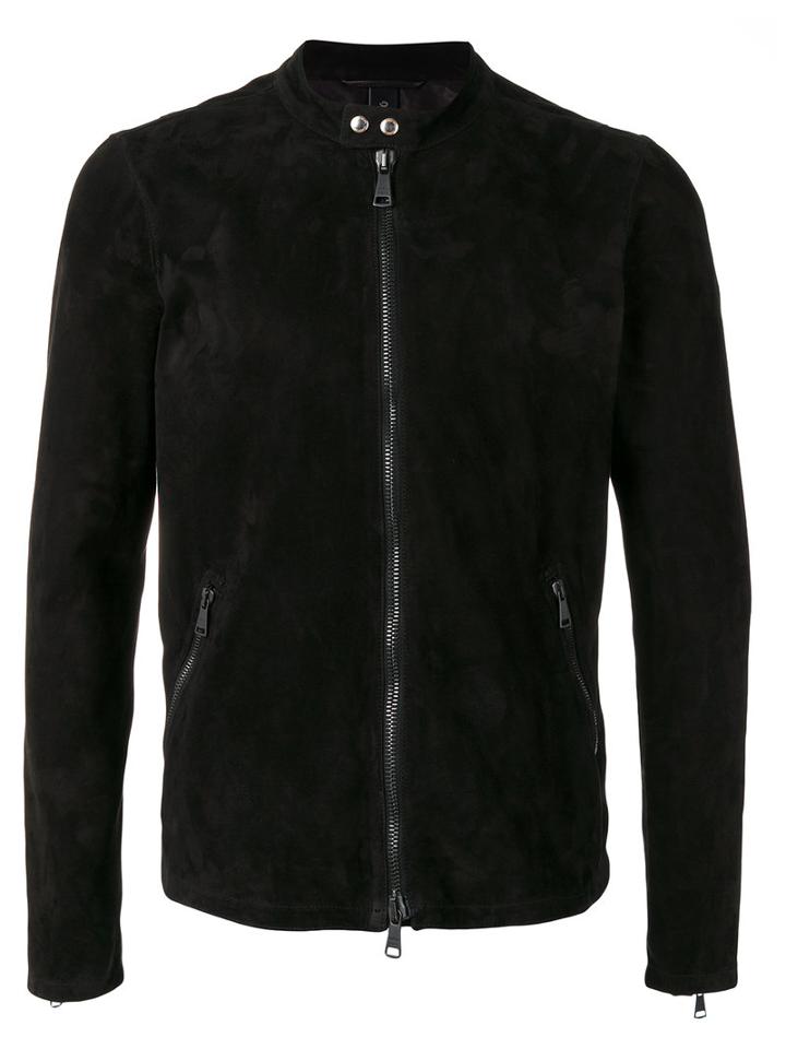 Giorgio Brato Round Neck Biker Jacket, Men's, Size: 50, Black, Leather