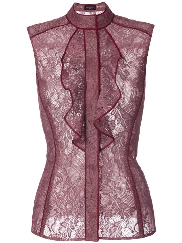 J. Mendel Lace Ruffle Blouse - Red