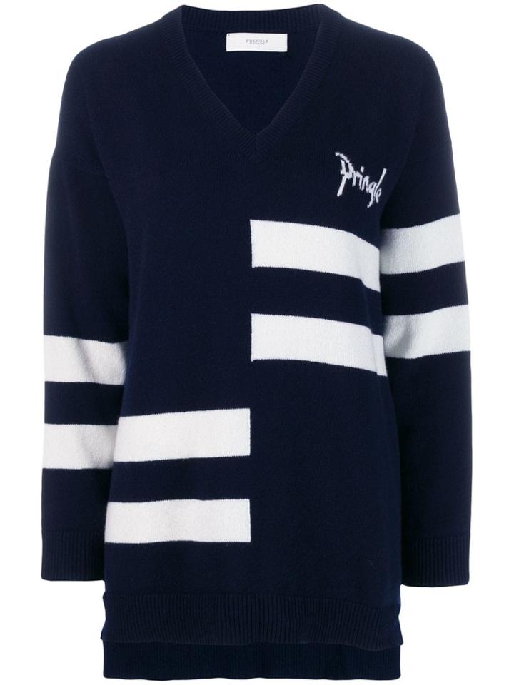 Pringle Of Scotland Knit Striped V-neck Jumper - Blue