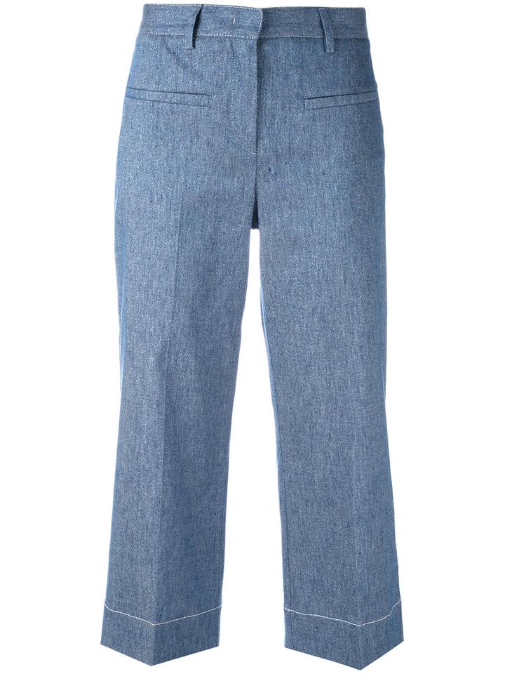 Lorena Antoniazzi - Cropped Trousers - Women - Cotton/linen/flax/polyester/cupro - 42, Blue, Cotton/linen/flax/polyester/cupro