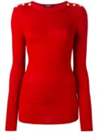 Balmain Epaulette Accent Jumper, Women's, Size: 38, Red, Cashmere/wool