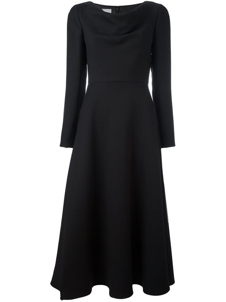 Valentino Draped A-line Dress, Women's, Size: 44, Black, Silk/virgin Wool